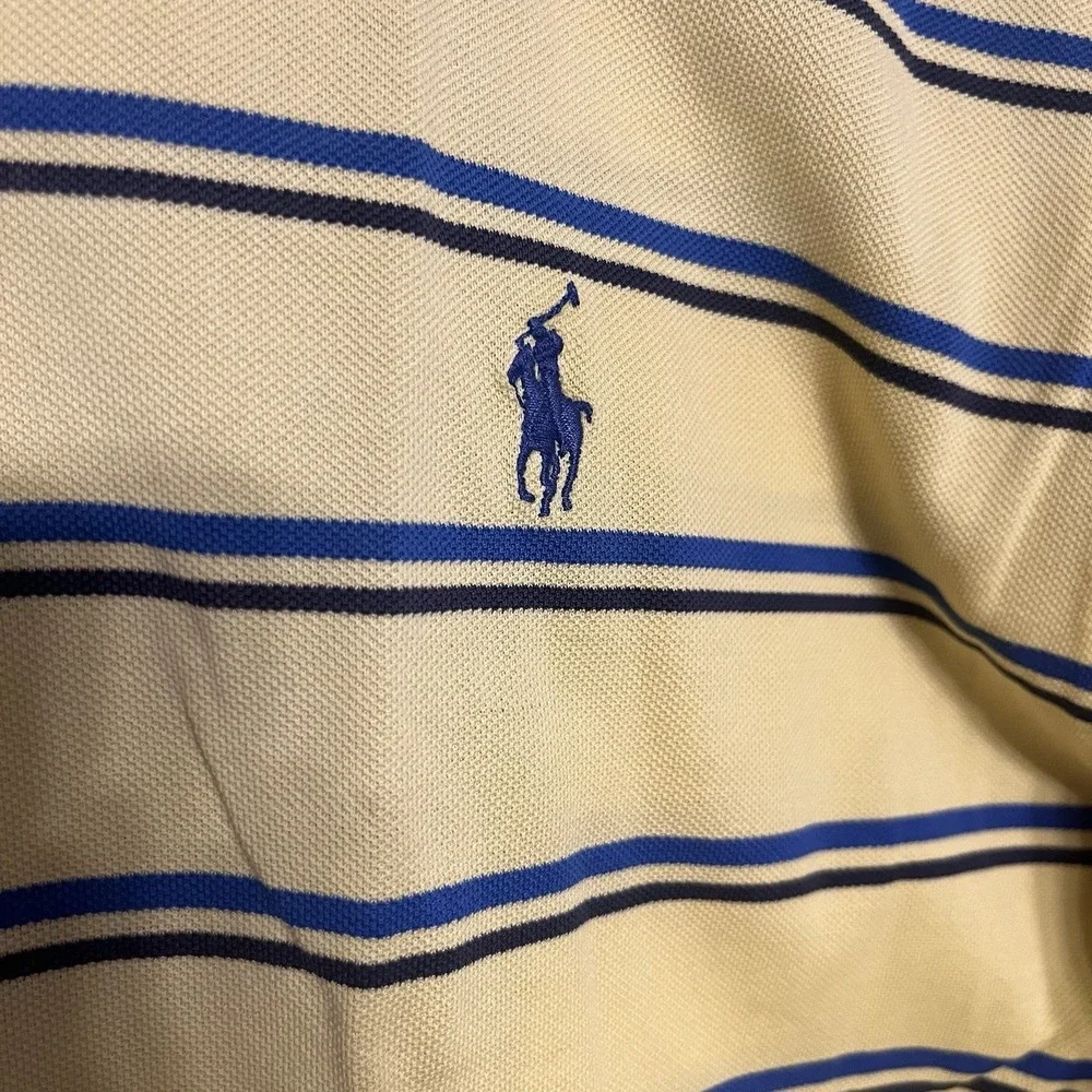 Polo Ralph Lauren Polo Golf Shirt Men XL Yellow Short Sleeve Blue‎ Striped